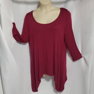 Covington Women's Burgundy Shark-bite Hem; 3/4 Sleeve Tunic Top SZ 2X EUC